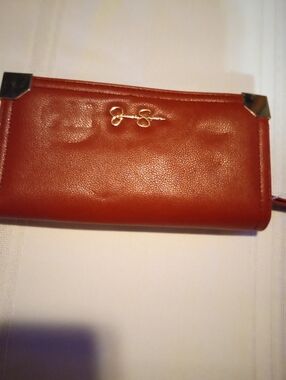 Stylish Women's JS Wallet - Brown Leather with Gold Accents